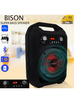 Bison Super Bass Speaker, USB/SD/FM/Bluetooth /Radio/LED/AUX  BS-12